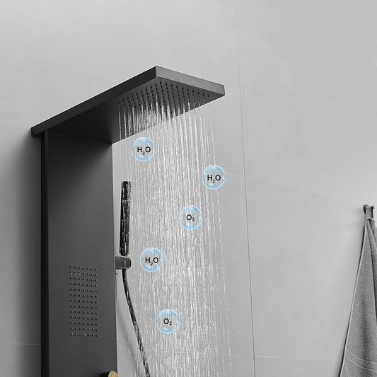 BWE 3 IN 1 Shower Panel Tower System Stainless Steel | Shower Panel Rainfall Shower Head with Handheld Shower and Massage Body Jets Wall Mount Shower System,Matte Black