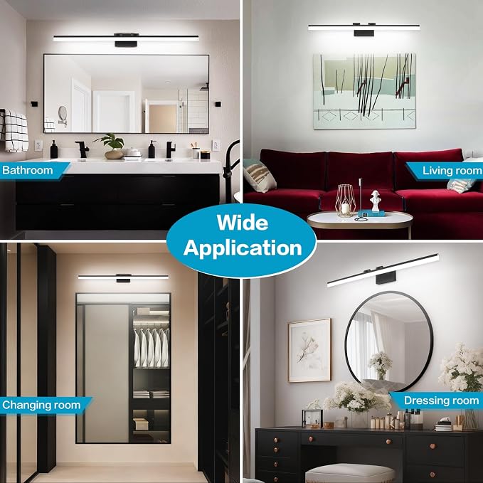 SOLFART Modern LED Vanity Lights 47.2 Inch Bathroom Light Fixtures Over Mirror Fixture Matt Black Finishing Light Strip 8778-ND