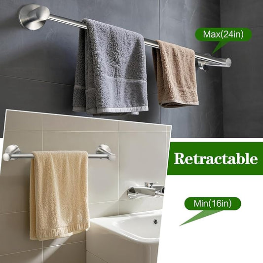 10pcs Brushed Nickel Retractable Bathroom Hardware Set | Including 24in Retractable Hand Towel Bar, Toilet Paper Holders, Towel Rings, Multifunctional Robe Hooks