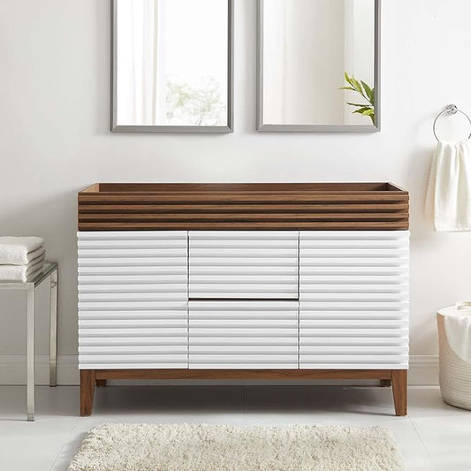 Modway Render 48" Double Sink Compatible (Not Included) Bathroom Vanity Cabinet in White Walnut