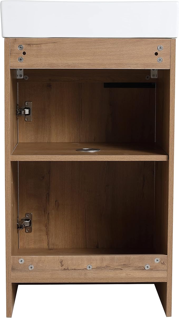 Malwee 18 Inch Bathroom Vanity with Sink, 18" Mordern Freestanding Bathroom Vanity, Floor Stand Single Sink Bath Vanity Combo, Brown Bathroom Cabinet Set with Soft Closing Door (MW01618IMO)