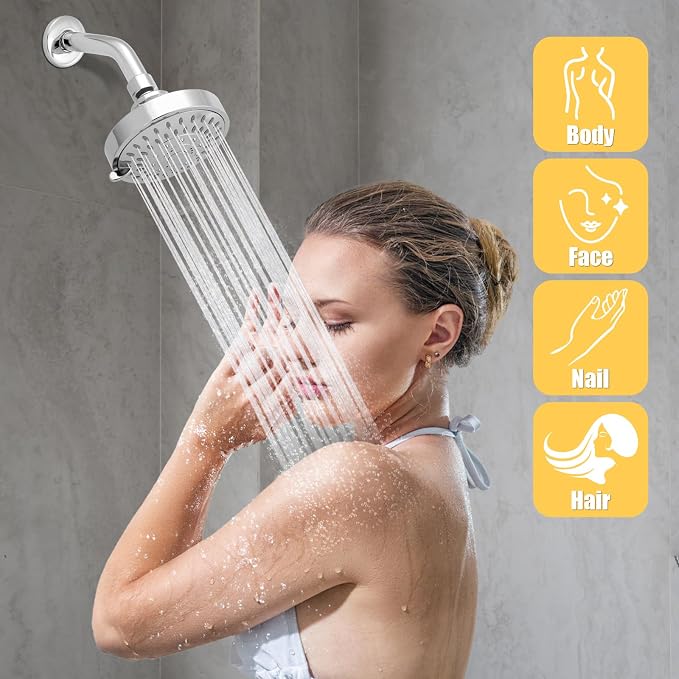 AISOSO High Pressure Rain Shower Head 5 Modes Showerhead 4.1" Chrome Silver | Low Water Pressure Compatible, Powerful Spray Fixed Showerhead for a Relaxing Indoor & Outdoor Shower