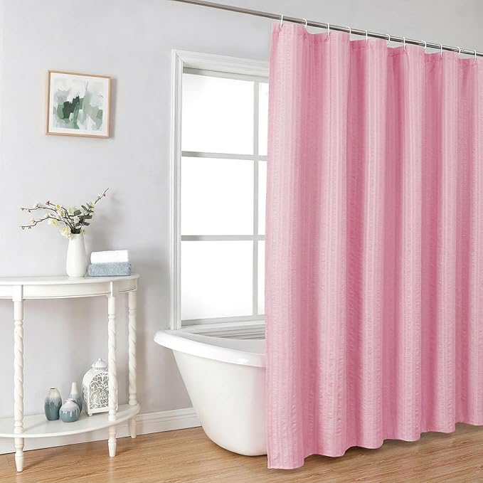 Aiyufeng Moga Bright Pink Shower Curtain - 3D Embossed Cloth Shower Curtain for Bathroom, Hotel Luxury Pink Bathroom Curtains, Machine Washable, Standard Size 72Wx78H