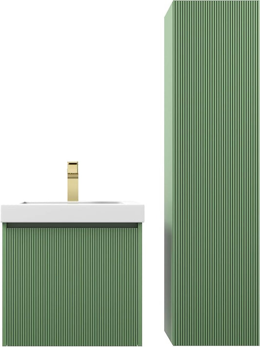 Blossom 20 Inch Bathroom Vanity with Sink and Side Cabinet, All Wood Floating Bathroom Vanity with Acrylic Sink, Bathroom Sink Cabinet with Soft-Close Drawer, Modern Style Vanities, Aventurine Green