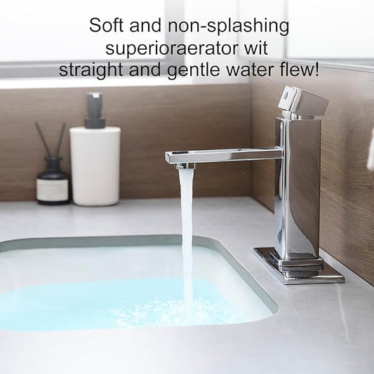 Chrome Bathroom Faucet YXOCVIR Single Hole with Pop-Up Bathroom Drain Single Handle Bathroom Faucet Suitable for Vanity Sinks, RV, Farmhouses, Suitable for 1 or 3-Hole Installation