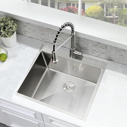 25 Inch Drop In Utility Sink with Faucet, 25"x22"x12" Drop In Laundry Sink 16 Gauge Stainless Steel Utility Sink 12" Deep Single Bowl Laundry Room Sink
