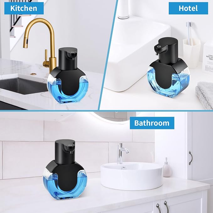 Automatic Foaming Soap Dispenser, 15oz/420ml Smart Hand Soap Dispensers, Touchless Wall Mount with 4-Level Adjustable, Rechargeable Foaming Hand Soap Dispenser for Bathroom Kitchen Office - Black-1
