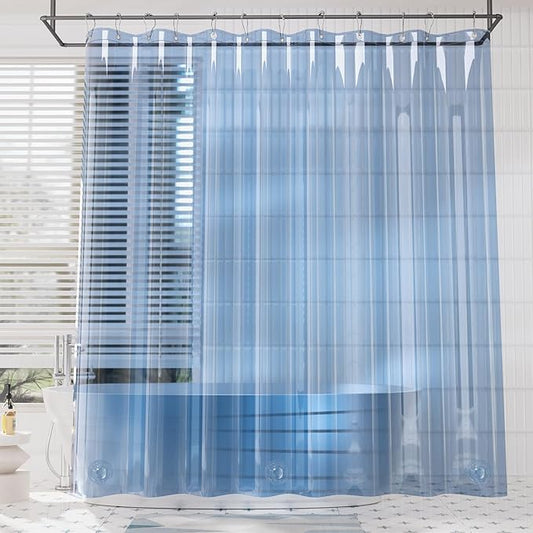 AmazerBath Premium EVA Shower Curtain Clear Blue, Luxury Shower Curtain Blue Jelly-Like Soft, Waterproof Bathroom Curtain with 3 Weighted Stones and 12 Grommets, Recyclable Packaging