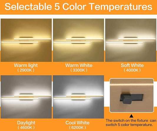 PRESDE 40 Inch LED Vanity Light Brushed Gold Bathroom Light Fixtures Over Mirror Modern Bath Lighting Bar 5CCT