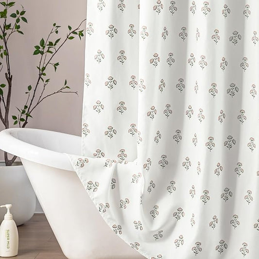 Stall Small Shower Curtain 36x72 for RV,Boho Pink Floral Waterproof Fabric Half Size Narrow Shower Curtains for Dorm Camper