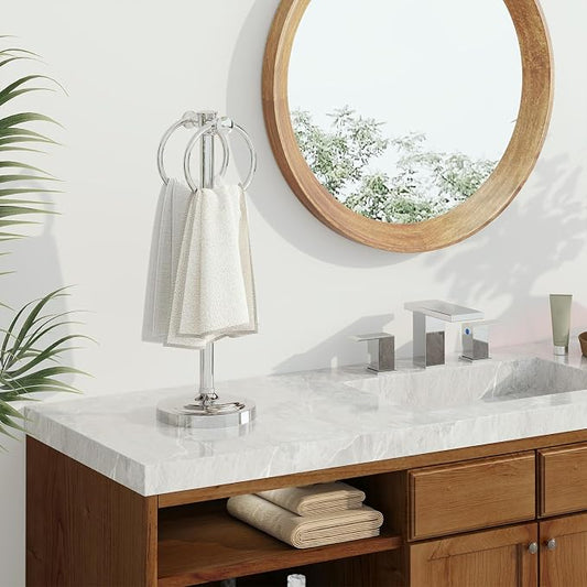 Hoimpro Hand Towel Holder Stand Bathroom Countertop Towel Bar Rack Chrome | Polished Chrome, Freestanding, Free Standing Towel Ring Hanger for Vanity Counter Kitchen Accessories, Stainless Steel