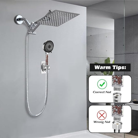 Filtered Shower Head,8 Inch Rain Shower Head with Handheld Spray Combo, Adjustable High Pressure Rainfall Shower Head, Dual Showerhead Set with Extension Arm and 60 Inch Long Shower Hose
