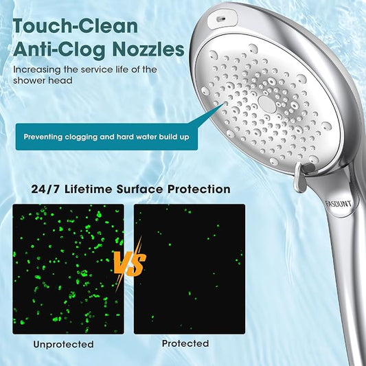Filtered Shower Head with Handheld, High Pressure 8 Sprays, Chrome | 80" Long Stainless Hose, Built-in Power Wash, Water Softener Filter Beads for Hard Water - Remove Chlorine, Reduce Dry Skin