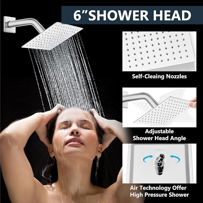 Aolemi Ceiling Shower Faucet Set System Dual Head 12&6 Inch Polish Chrome | 2 in 1 Handheld Spray,Shower Valve and Trim Kit,Push Button Diverter, 12"Top+6" Wall Rain Head,Bathroom Mixer for Couple