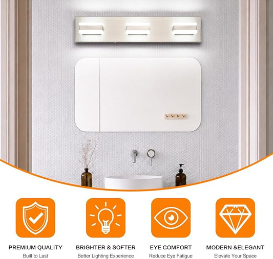 SOLFART Bathroom Vanity Lights Over Mirror Brushed Nickel Bathroom Light Fixture 3 Light Led Lights for Bathrooms Vanity Lights for Bath Nickel ETL Listed