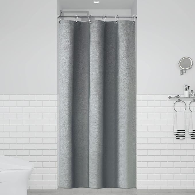 Stall Linen Textured Waterproof Shower Curtain Set, 36x72, Grey/Gray | Half Size, 230GSM Polyester, Heavy Duty Fabric, Weighted Hem, 6 Plastic Hooks, Modern Luxury Hotel Style, Machine Washable