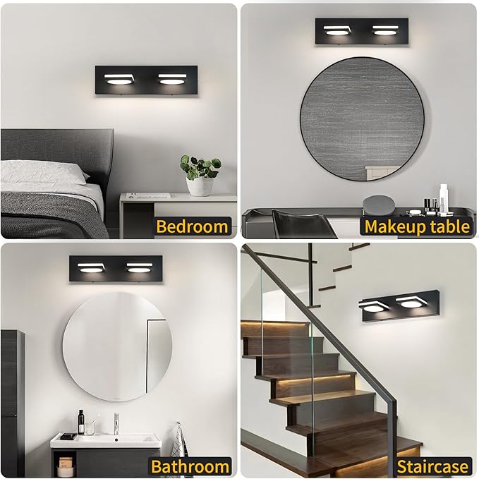 Bathroom Light Fixtures, Matte Black Vanity Light Modern LED Acrylic Lighting Fixtures, Bathroom Accessories Dimmer Lamps, 3CCT, 15.5-inch