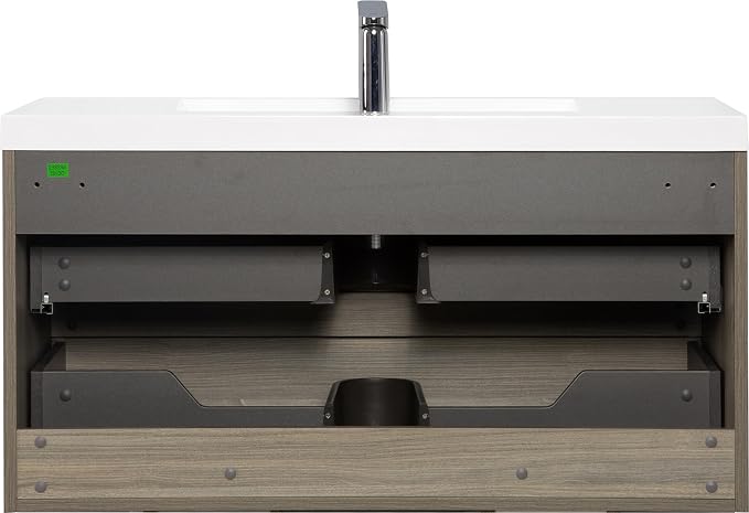 42 Inch Floating Bathroom Vanity with Sink, Large Storage Wall Mounted Floating Vanity with Soft Close Drawers, One-Piece Basin Bathroom Sink Cabinet (Ash Grey, 42 Inch)