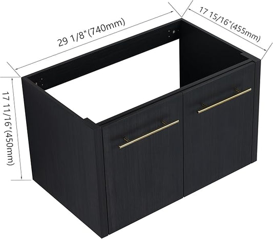 30 Inch Floating Bathroom Vanity,30" Bathroom Vanity Without Sink,Modern Black Bathroom Vanity Cabinet,Wall Mounted Cabinet(Sink Basin Not Included)