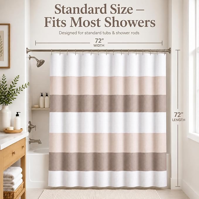 Dainty Home Waffle Weave Waterproof Shower Curtains for Bathroom Clearance, Natural Taupe 70" x 72", Clearance Shower Curtains, Bath Curtains, Shower Curtain Waterproof Fabric