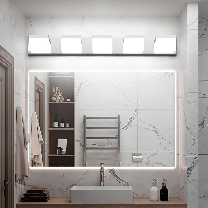 Tipace 5 Lights Modern Chrome Vanity Light for Bathroom Wall Light Up and Down LED Bathroom Light Fixtures Over Mirror(White Light 6000K)