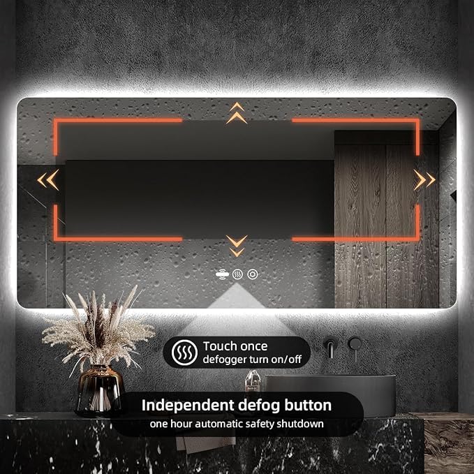 72" x 36" LED Bathroom Mirror with Lights - Motion Sensor | Smart Backlit Mirror, Anti-Fog, 3-Color Stepless Dimmable Lighted Mirror, Memory Function, Rounded-Corner Rectangle, CRI≥93