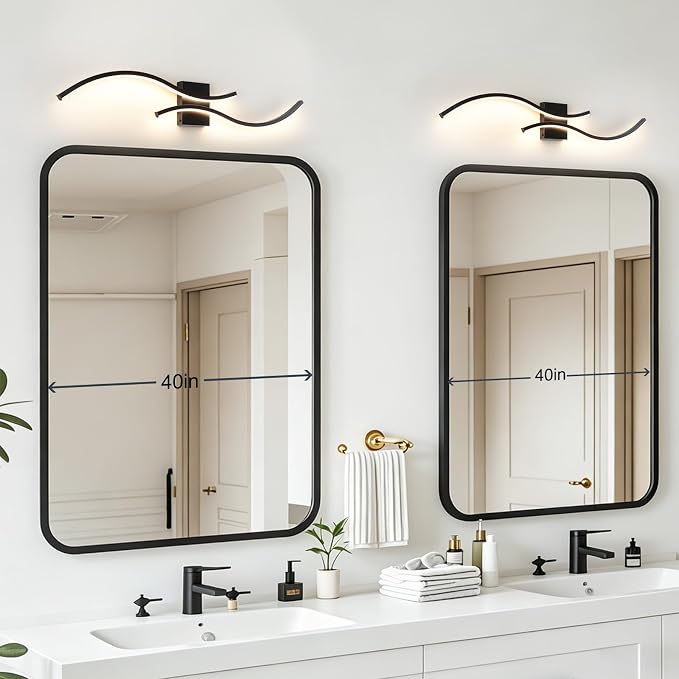 39in Bathroom Vanity Light Fixture, 34W 5CCT Dimmable Modern Led Bathroom Light Fixtures Over Mirror, Black LED Vanity Lighting Bar for Bathrooms (Black, 39inch)