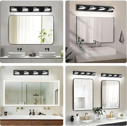LED Modern Bathroom Vanity Light Fixtures, Dimmable Matte Black Vanity Lights for Bathroom Lighting Fixtures Over Mirror, with 360° Rotatable Acrylic Heads 4-Light 30-inch (Cool White 6000K)