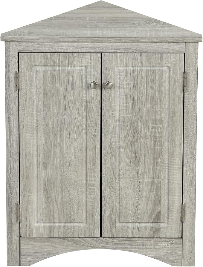 Corner Storage Cabinet with Two Doors for Bathroom, Living Room or Kitchen, Adjustable Shelf, Freestanding Floor Space Saver, Oak