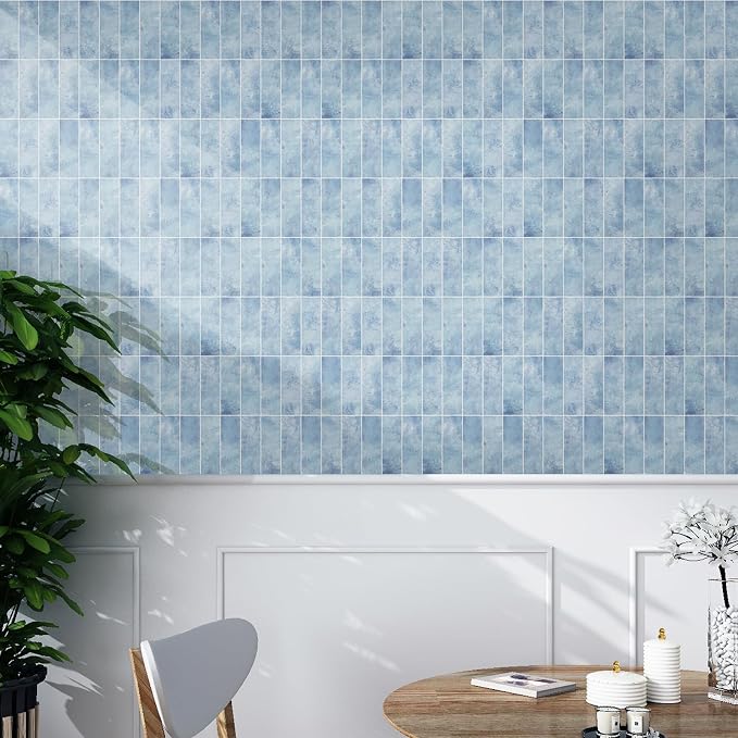 Tilingview 30 PCS Peel and Stick Backsplash Tile for Kitchen/Bathroom/Living Room, 3"x 9" Self-Adhesive Subway Tile for Backsplash, Imitation Glazed Tiles/Handmade Tiles (Glossy Sky Blue)