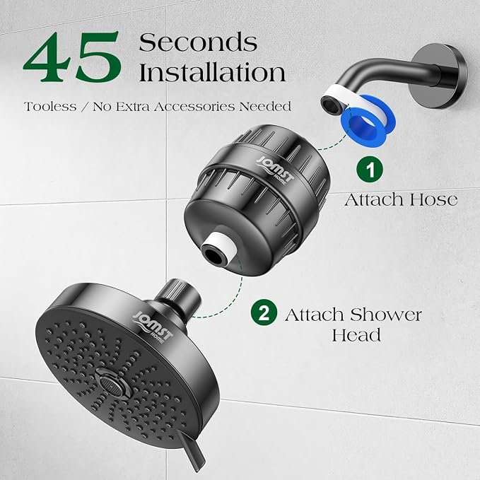 Filtered Shower Head COMBO β for Healthier Skin & Hair | 3 Mode High Pressure Shower Heads with 25-Stage Filtration | Removes 99.947% Chlorine & Heavy Metals | Shower Head with Filters - Black