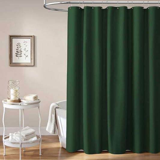 Long Linen Textured Waterproof Shower Curtain, 72x84, Emerald Green | Tall Size, 230GSM Polyester, Heavy Duty Cloth, Weighted Hem, 12 Plastic Hooks, Modern Luxury Hotel Style, Machine Washable