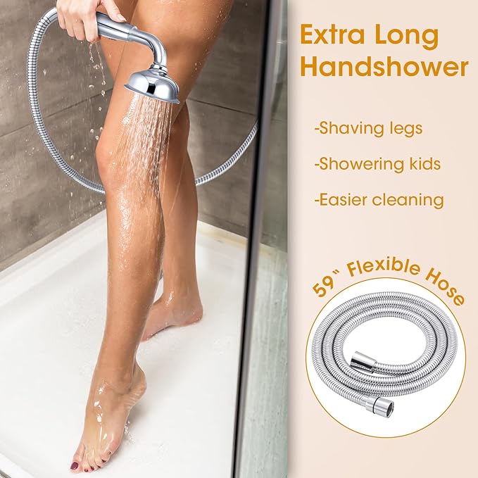 Chrome Rain Shower Heads with Handheld Spray Combo, Rain Shower System with Balance Pressure Valve, 9 inch Bathroom Luxury Rain Fall Shower Head with Antique Handshower Wall Mount, (B2312-CP)