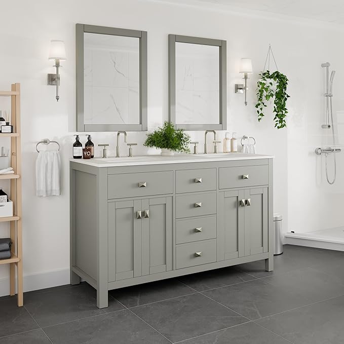 Artemis 60 in. Gray Double Sink Bath Vanity with Engineered Top and Undermount Porcelain Sinks