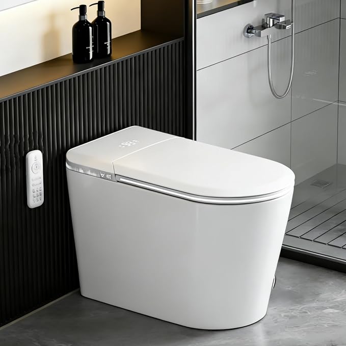 TDH Luxury Smart Toilet with Bidet Built in,Bidet Toilet with Instant Warm Water and Dryer,Foot Sensor Auto Flush & Night Light Smart Toilets LED Display