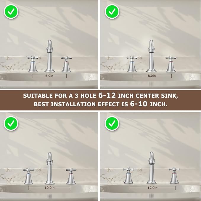 8 Inch Widespread Bathroom Sink Faucet Brushed Nickel, 3 Hole 2 Cross Handles Classic Vintage Antique Faucet with Metal Pop Up Drain and Supply Hoses for Vanity, RV, Farmhouse