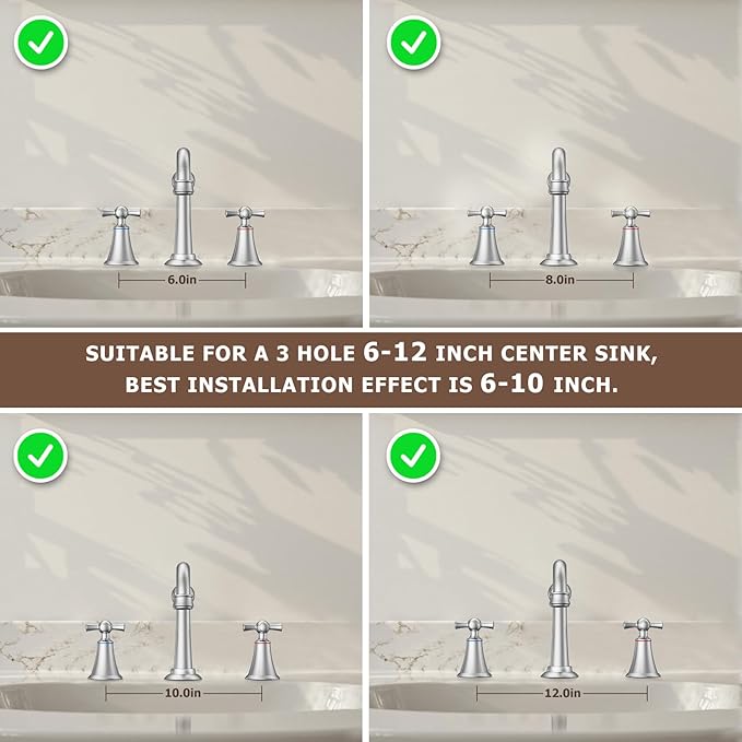 Hurran 8 Inch Widespread Bathroom Sink Faucet Brushed Nickel, 3 Hole 2 Cross Handles Classic Vintage Antique Faucet with Metal Pop Up Drain and Supply Hoses for Vanity, RV, Farmhouse