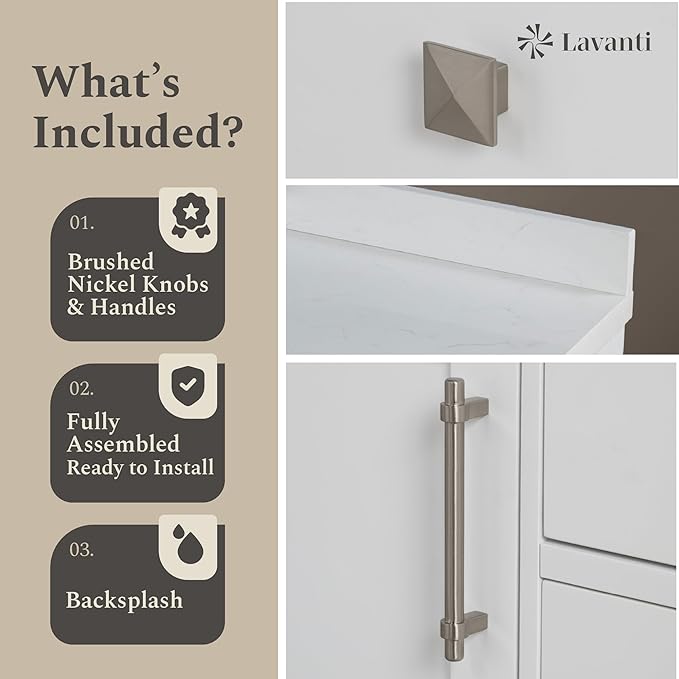 Lavanti Oakford 36 Inch Bathroom Vanity with Sink – Stylish White Vanity Bathroom with Storage Cabinet – Modern Bathroom Vanities with Single Vanity Sink & Quartz Countertop