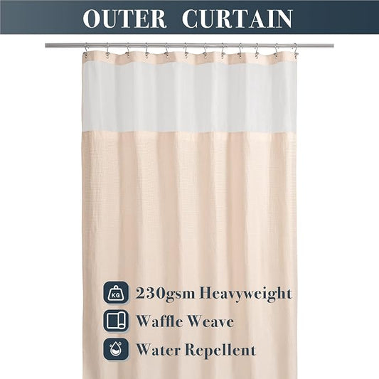 N&Y HOME Waffle Weave Shower Curtain with Snap Liner 71x72 Rosewater Pink | 12 Metal Hooks Included, Snap on Fabric Liner, Mesh Window, Washable, Hotel Style Shower Curtain Set for Bathroom