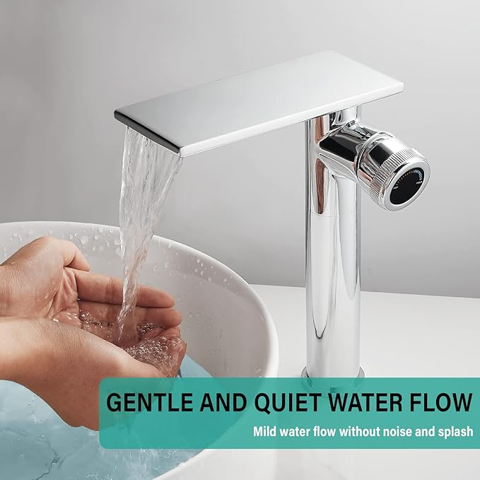 becola Modern Chrome Bathroom Faucet,Tall Waterfall Faucet for Bathroom Sink,Single Hole Cold and Hot Basin Mixer Tap,Single Handle Vanity Faucet with Adjust Knobs and Two Supply Lines