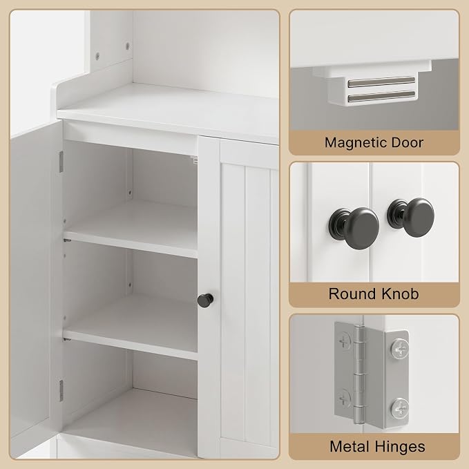 Gizoon 40" H Bathroom Storage Cabinet with 2 Adjustable Shelves, White | Freestanding Organizer with 2 Doors, Floor Pantry Cabinet for Dining Room, Kitchen, Living Room, Hallway