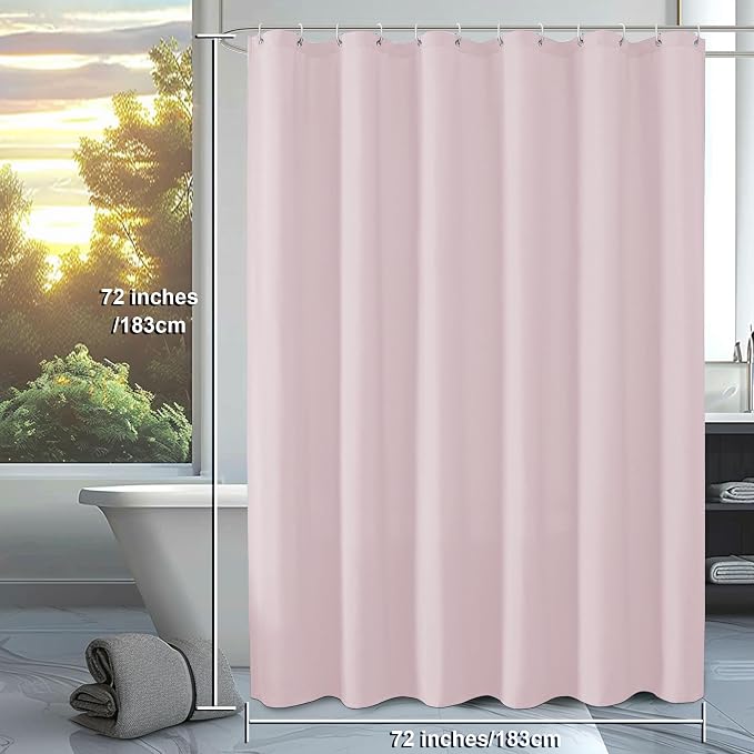 Zora Blush Pink Shower Curtain, Fabric Shower Curtain for Bathroom - Soft Cloth Hotel Spa Quality, Water Repellent Bath Curtain, Washable Shower Curtain Set with 12 Hooks, Grommets Top, 72Wx72L