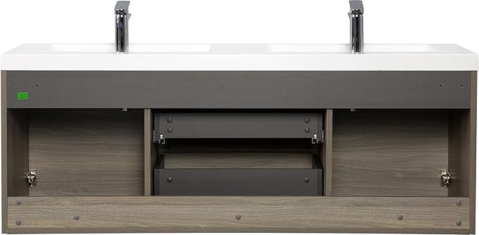 Floating Bathroom Vanity with Double Sinks, 60" Wall-Mounted Bathroom Storage Vanity Cabinet with Resin Top Basin and Soft Close Drawers, No Assembly Required, Ash Grey