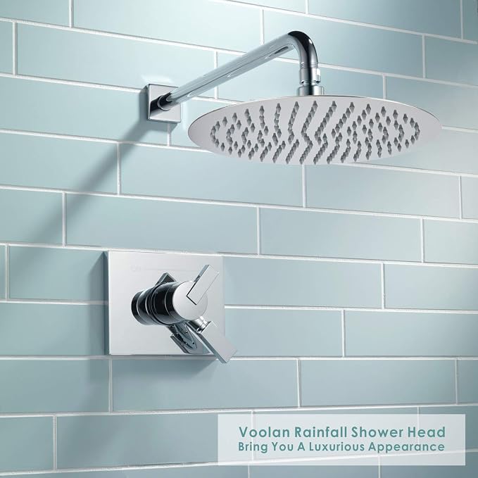Voolan High Pressure Rain Shower Head - Rainfall Shower head Made of All Metal Stainless Steel - Comfortable Shower Experience Even at Low Water Flow (8 Inch, Chrome)
