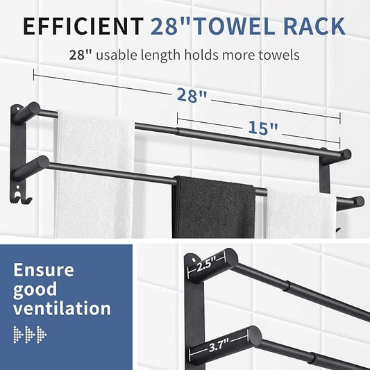Black Double Towel Bar,Stretchable Double Towel Holder | Stainless steel bathroom towel rack, stainless steel towel holder, suitable for bathrooms and kitchens