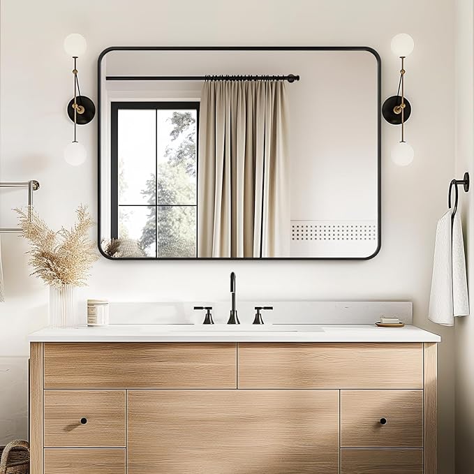 Black Bathroom Mirrors for Over Sink 30 x 40 Inch | Metal Framed Rectangle Vanity Mirror for Wall, Modern Farmhouse Mirror for Living Room, Bedroom, Entryway
