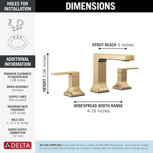 Delta Faucet Velum Widespread Bathroom Faucet 3 Hole, Gold Bathroom Sink Faucet, 2 Handle Bathroom Faucet, Bath Faucet, Pop-Up Drain Assembly, Champagne Bronze 3537LF-CZMPU