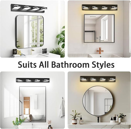 LED Modern Bathroom Vanity Light Fixtures, Dimmable Matte Black Vanity Lights for Bathroom Lighting Fixtures Over Mirror, with 360° Rotatable Acrylic Heads 4-Light 30-inch 5CCT