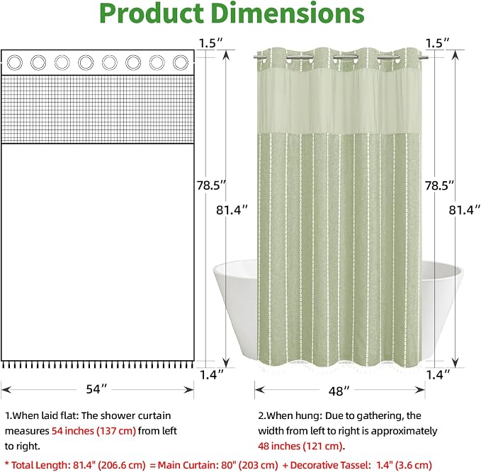 eachope No Hook Stall Shower Curtain with Snap-in Fabric Liner - 54x80 Heavy-Duty Linen Textured Striped Design,Narrow Rustic Modern Farmhouse Bohemian Bathroom Curtain,Water-Repellent,Sage Green | 330GSM Heavy-Duty Linen Textured Striped Design,Narrow...