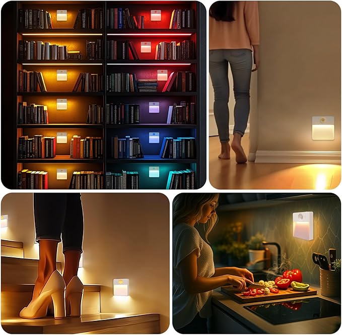 16 Pack Rechargeable Motion Sensor Stair Light for Indoor, RGBW Battery Operated Closet Lights, Stick On Night Lamp, Motion Activated Magnetic Lighting Lamps for Step,Cabinet,Hallway,Bathroom